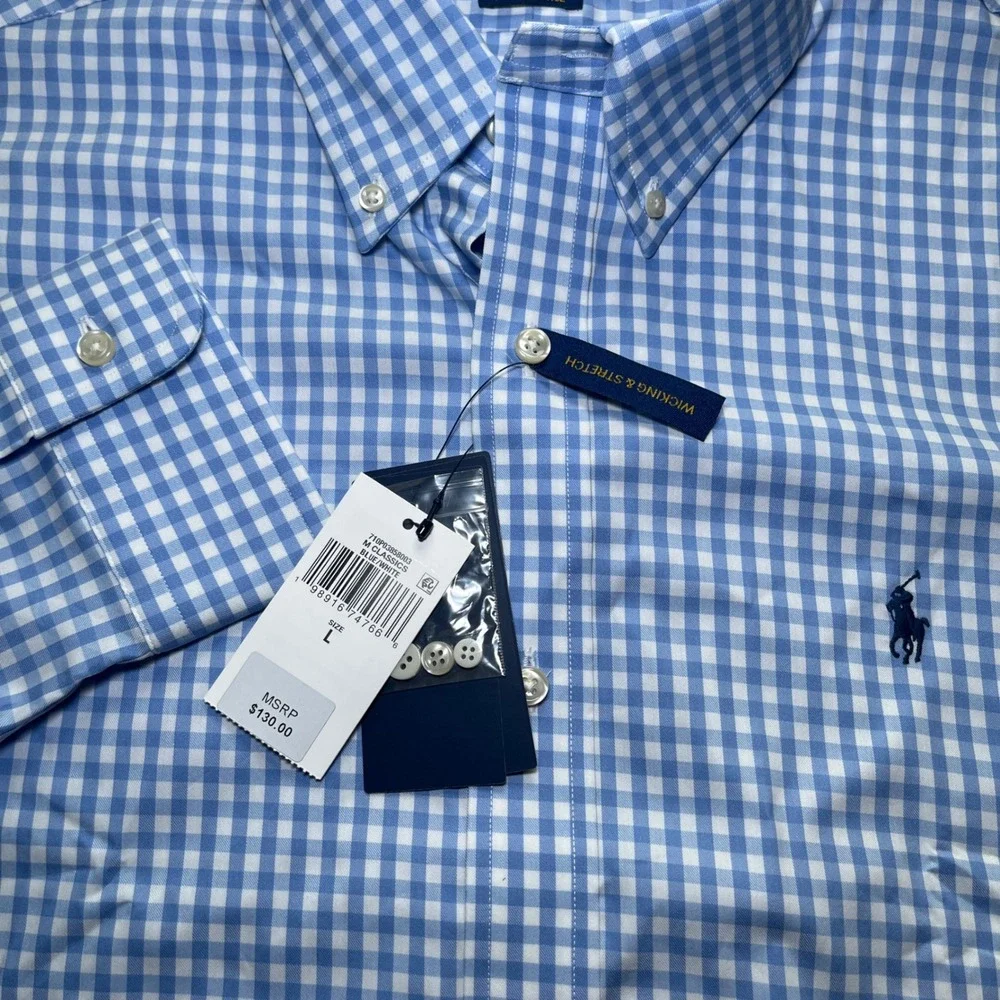 Polo Ralph Lauren Button Down Men L Blue NWT Classic Fit Performance Gingham